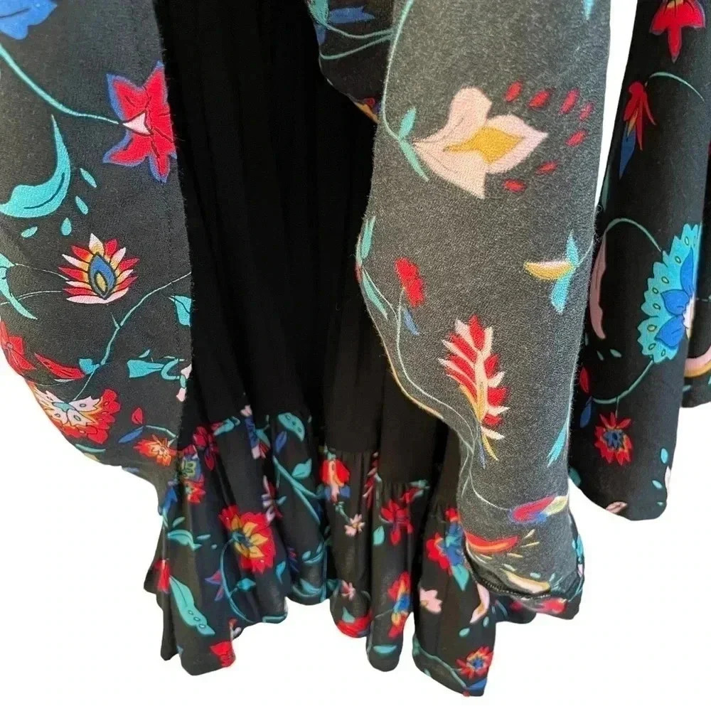 Cleobella Mini Dress Black Floral Ruffles Long Sleeves NWT - Picture 4 of 7
